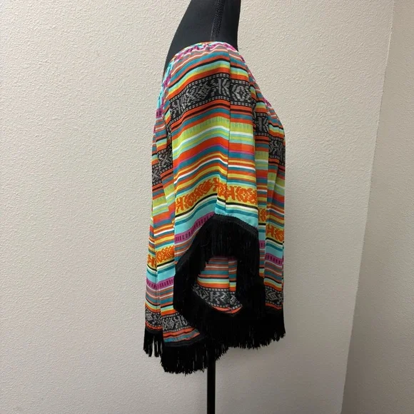 Ivy Jane Boho Fringe Tunic Top Multicolor Striped Festival Western Large - Picture 7 of 10